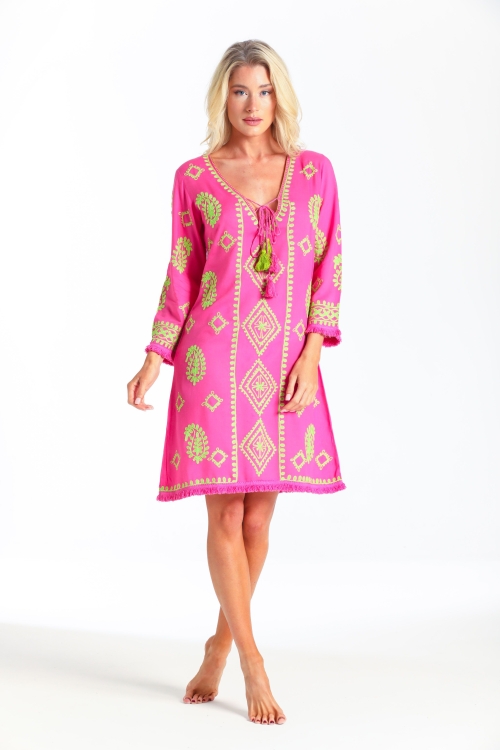 Aggie Dress Neon Pink-Lime