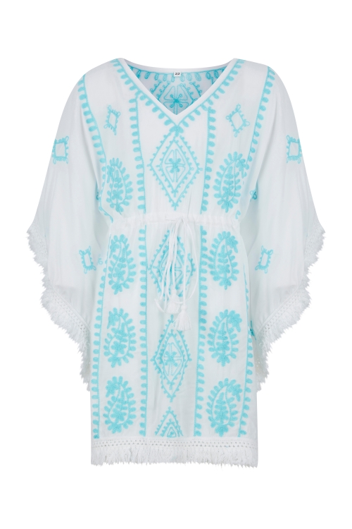 Bianca Kids Kaftan White/Aqua