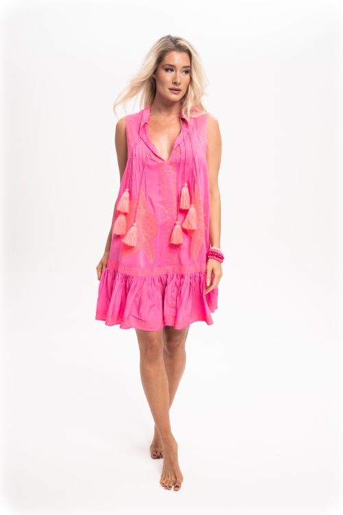 Tina Dress Neon Pink-Neon Coral