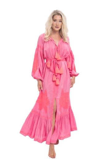 Taffi Maxi Dress Neon Pink-Neon Coral